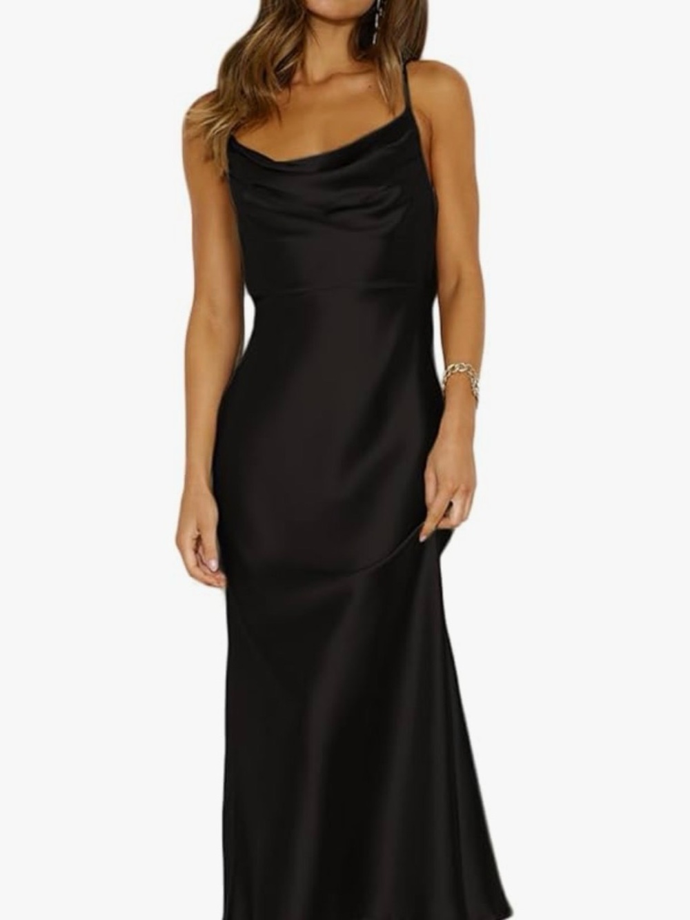 NWT Forever 21 Black Satin Maxi Dress XL Cowl Neck Slip Dress Evening